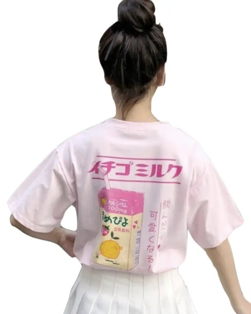Sweet Pink Strawberry Milk Tee for Everyday and Cosplay Looks - Cosparty