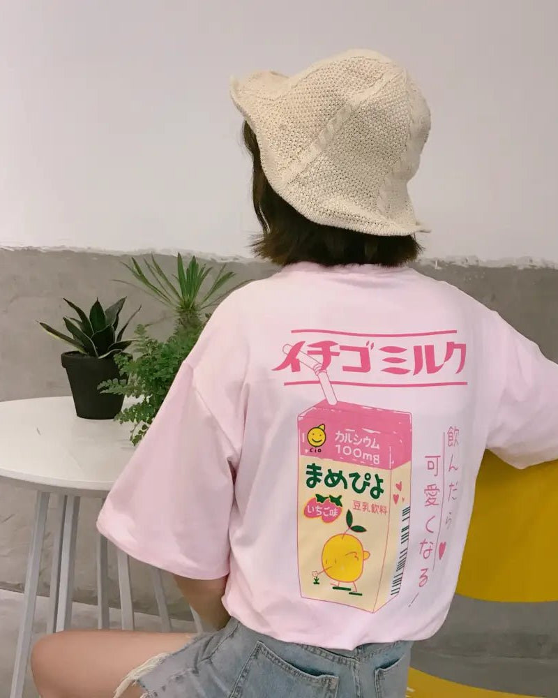 Sweet Pink Strawberry Milk Tee for Everyday and Cosplay Looks - Cosparty