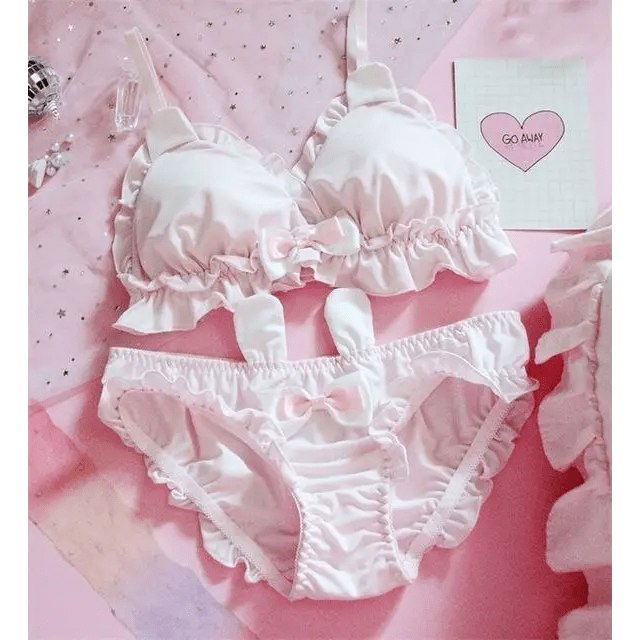 Sweet White Bunny Rabbit Lingerie Set in Cup Size Options - Cosparty