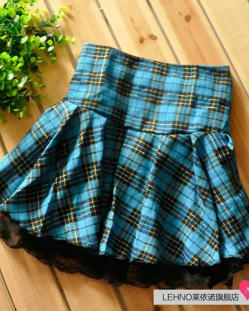 Tartan Plaid School Girl Skirt with Frilly Lace Layer - Cosparty