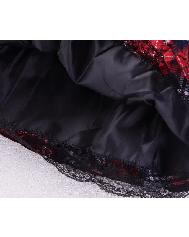 Tartan Plaid School Girl Skirt with Frilly Lace Layer - Cosparty