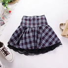 Tartan Plaid School Girl Skirt with Frilly Lace Layer - Cosparty