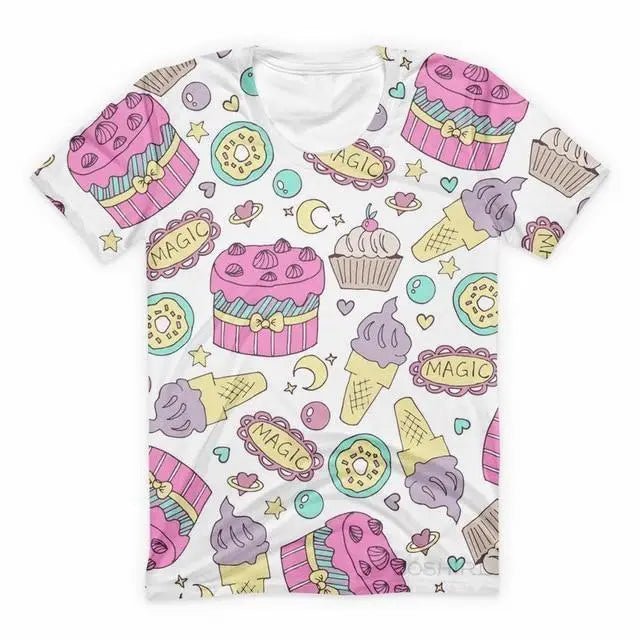 Trendy Gameboy T-Shirt with Cakes & Candy Print in Stock - Cosparty