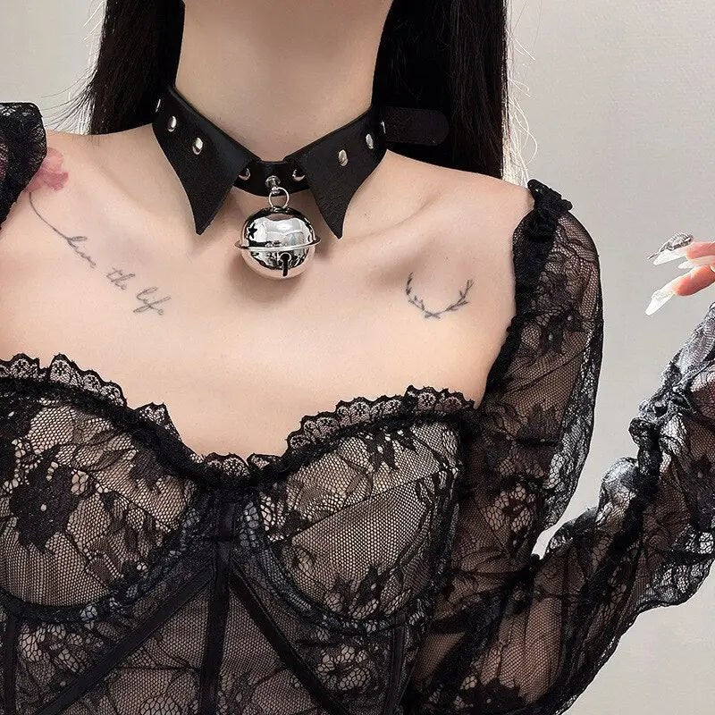 Tuxedo Bell Collar in Vegan Leather for a Playful Look - Cosparty