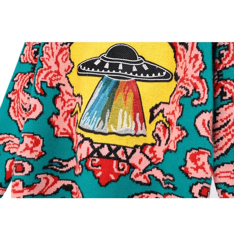 UFO Spaceship Inspired Knitted Crewneck Sweatshirt - Cosparty