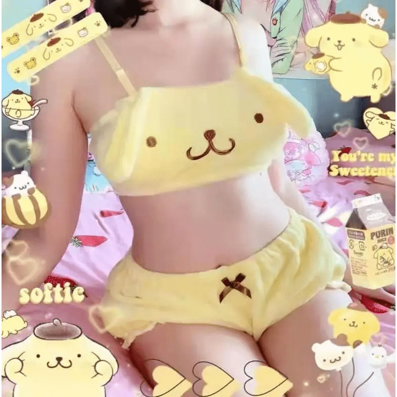 Ultra Plush Pompompurin Inspired Lingerie Set with Cute Tops Length - Cosparty