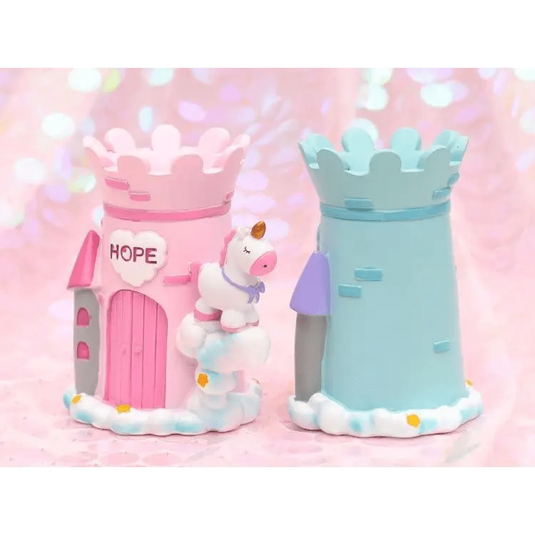 Unicorn Castle Pen Holder in Light Blue or Pink - Cosparty