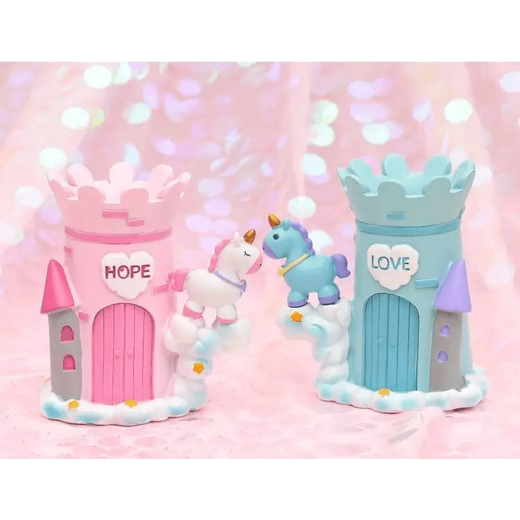 Unicorn Castle Pen Holder in Light Blue or Pink - Cosparty
