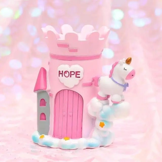 Unicorn Castle Pen Holder in Light Blue or Pink - Cosparty