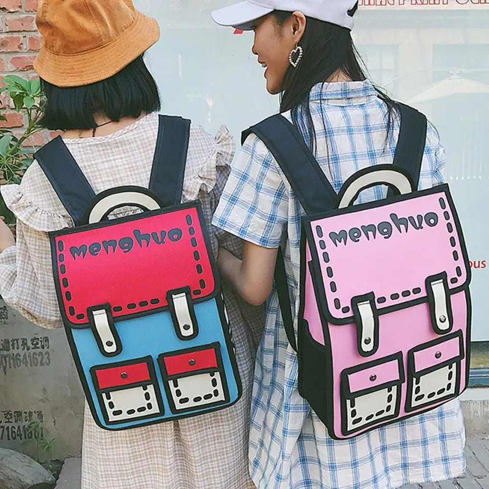 Unique Retro Cartoon Design Backpack in Bold Colors - Cosparty