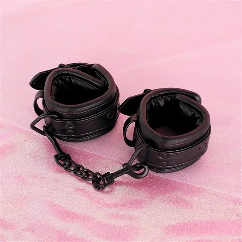 Vegan Leather Handcuffs and Leash Set for Dominant Submissive Play - Cosparty