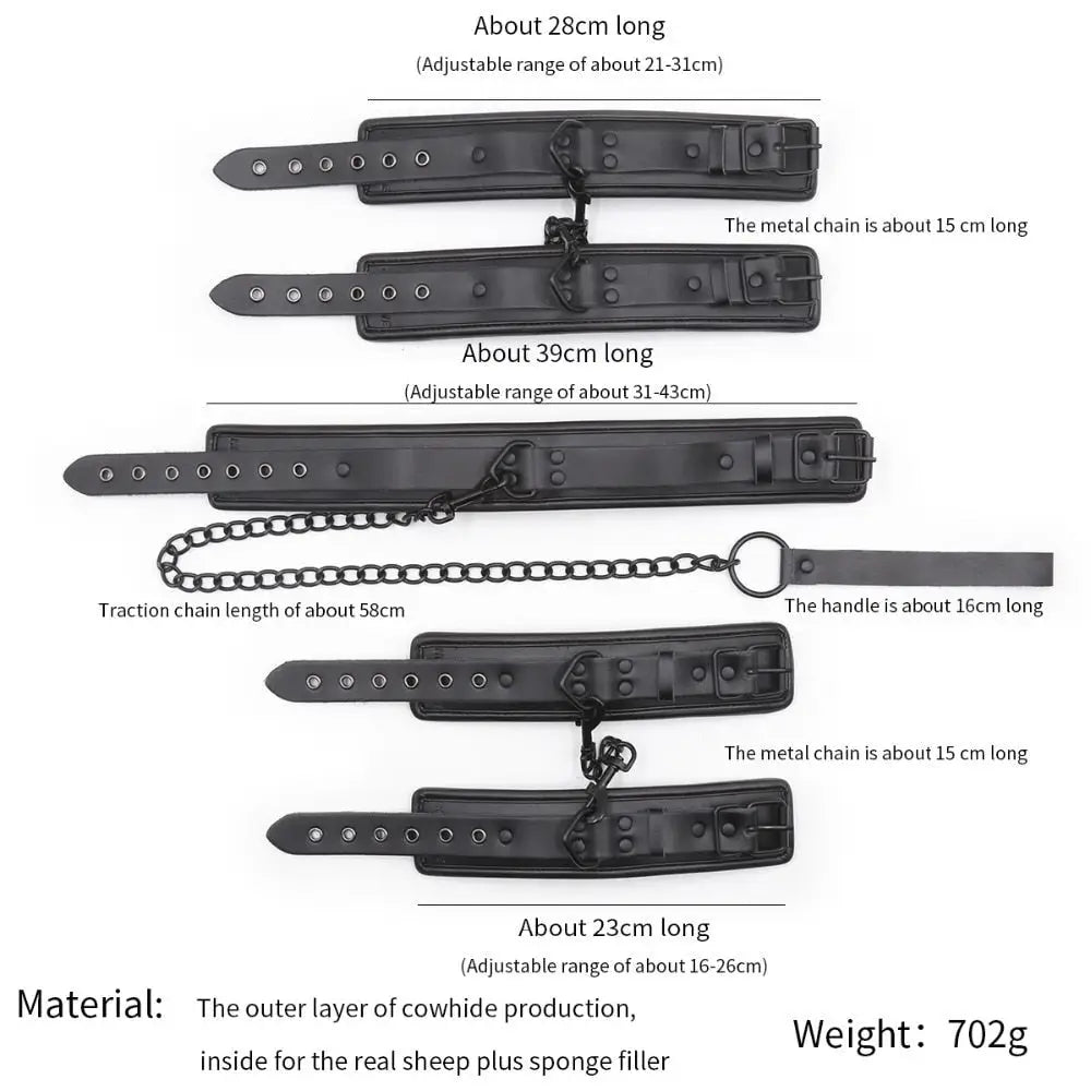 Vegan Leather Handcuffs and Leash Set for Dominant Submissive Play - Cosparty