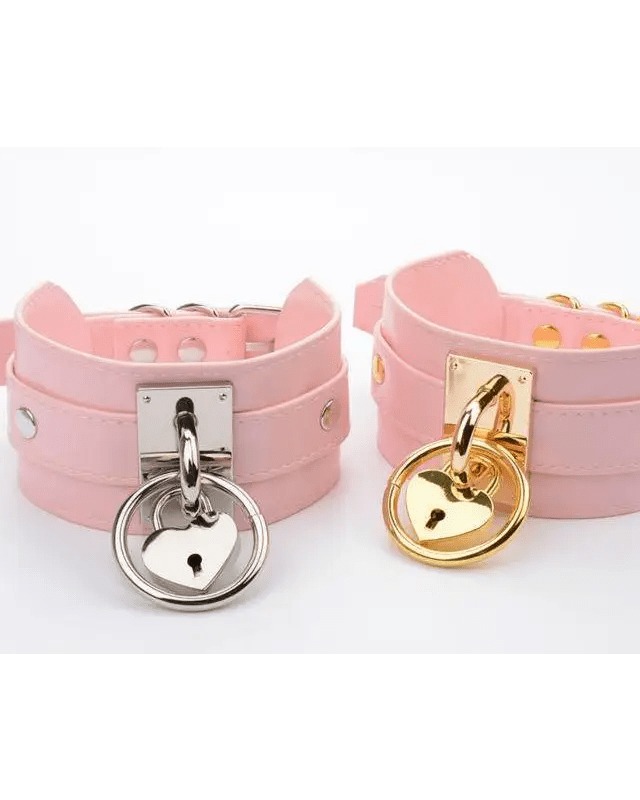 Vegan Leather Heart Locket Choker Necklace in Gold or Silver - Cosparty