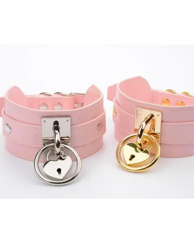 Vegan Leather Heart Locket Choker Necklace in Gold or Silver - choker