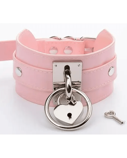 Vegan Leather Heart Locket Choker Necklace in Gold or Silver - Cosparty