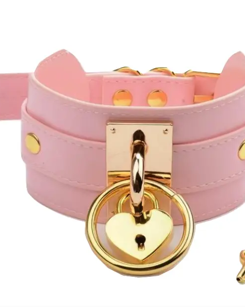 Vegan Leather Heart Locket Choker Necklace in Gold or Silver - Pink & Gold - choker