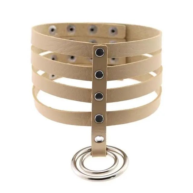 Vegan Leather High Elongated Collar with Built - in O - Ring Hook - Cosparty