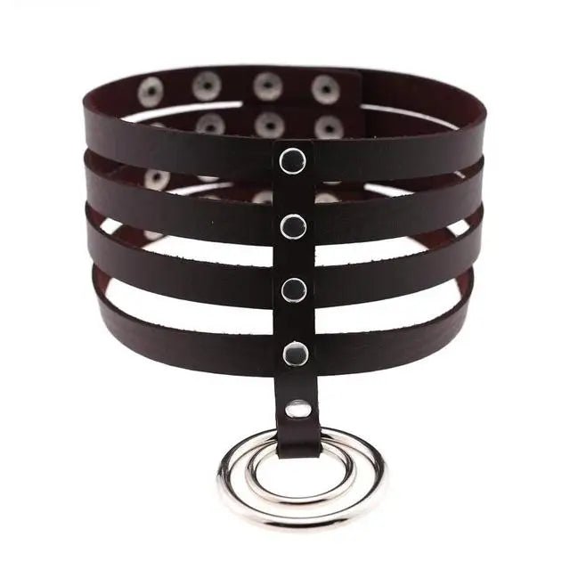 Vegan Leather High Elongated Collar with Built - in O - Ring Hook - Cosparty