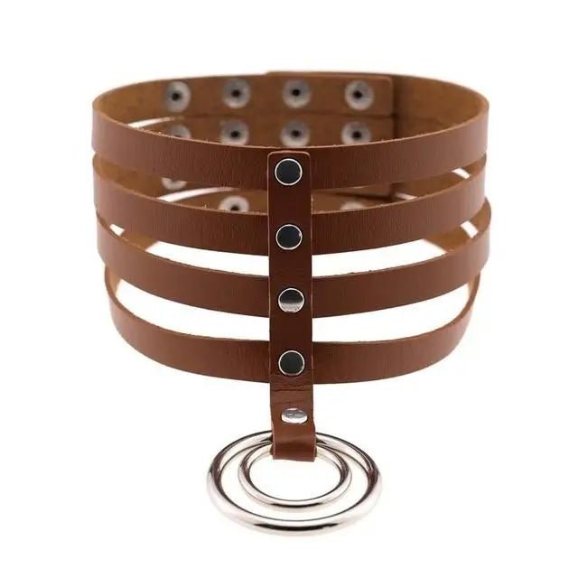 Vegan Leather High Elongated Collar with Built - in O - Ring Hook - Cosparty