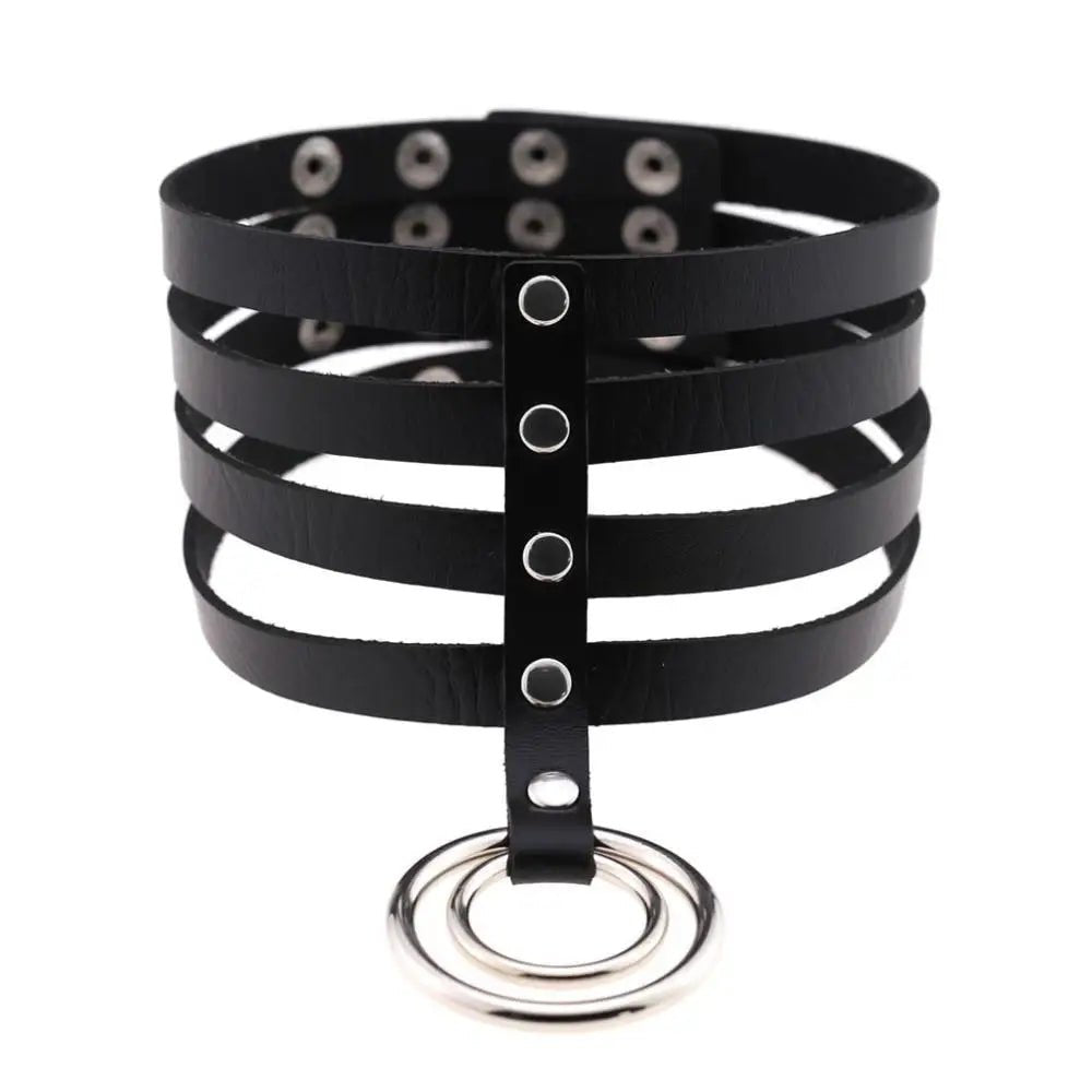 Vegan Leather High Elongated Collar with Built - in O - Ring Hook - Cosparty