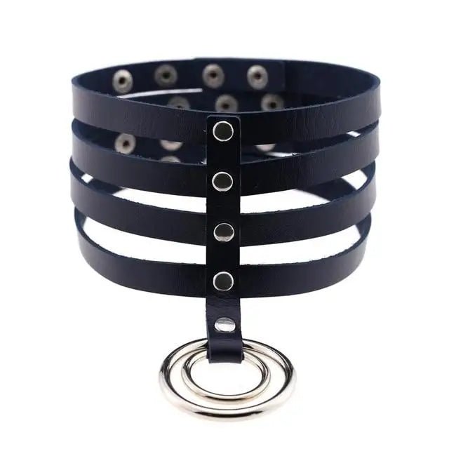 Vegan Leather High Elongated Collar with Built - in O - Ring Hook - Cosparty