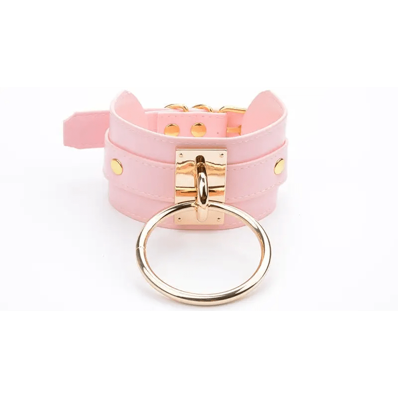 Vegan Leather O - Ring Choker Necklace with Adjustable Buckles - Cosparty