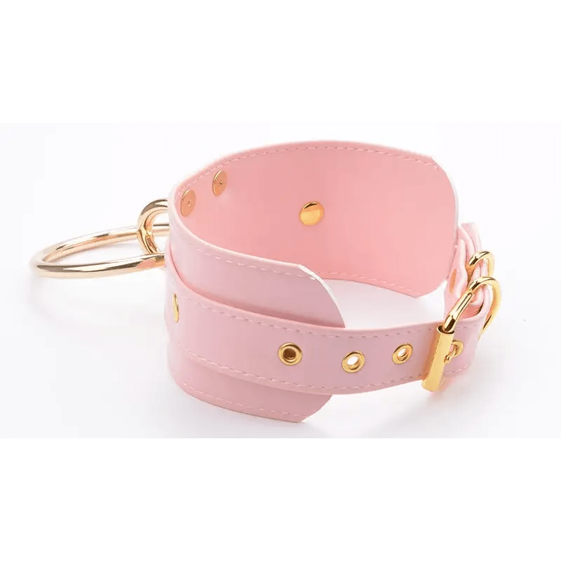 Vegan Leather O - Ring Choker Necklace with Adjustable Buckles - Cosparty