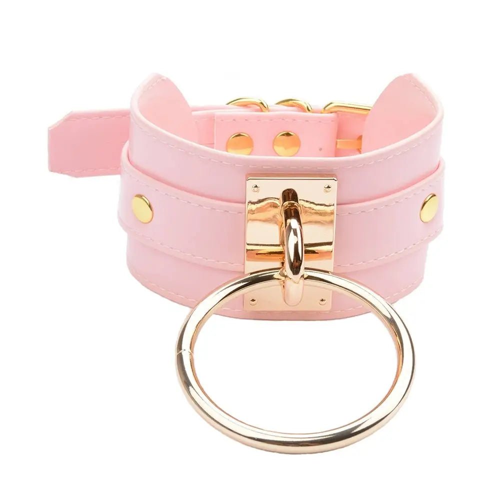 Vegan Leather O - Ring Choker Necklace with Adjustable Buckles - Cosparty