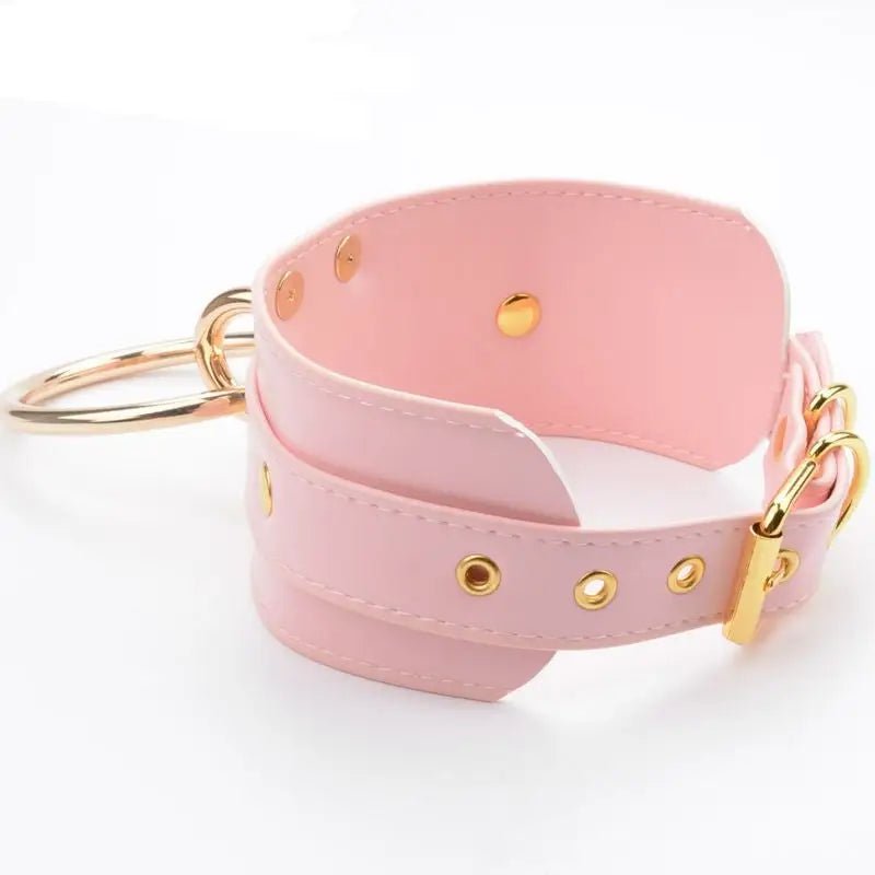 Vegan Leather O - Ring Choker Necklace with Adjustable Buckles - Cosparty