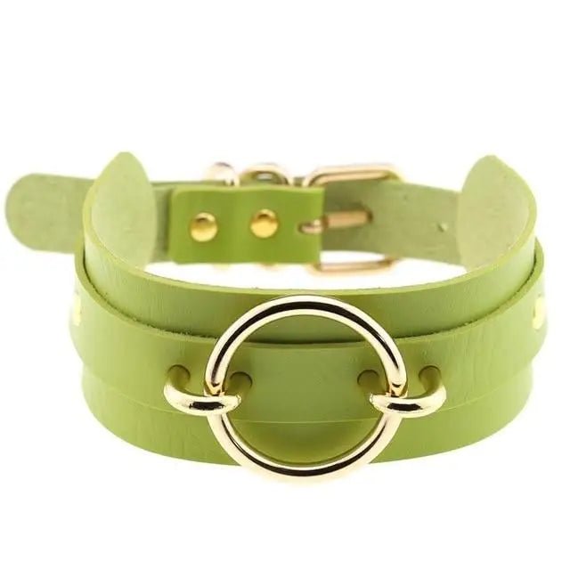 Vegan Leather O - Ring Choker Necklace with Gold Plated Hardware - Cosparty