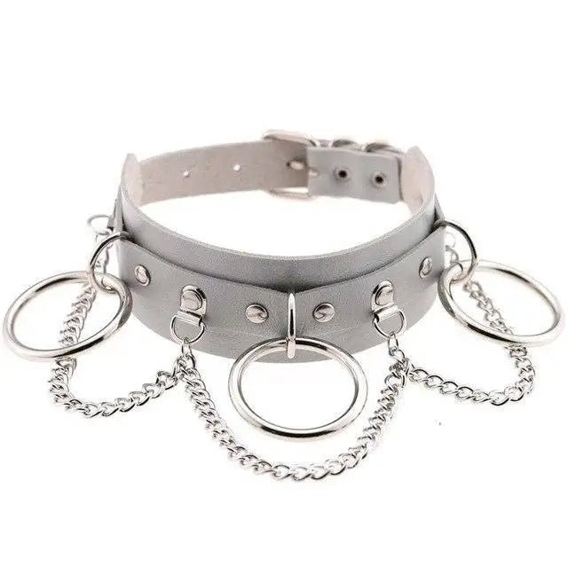 Vegan Leather O - Ring Choker Necklace with Silver Hardware - Cosparty
