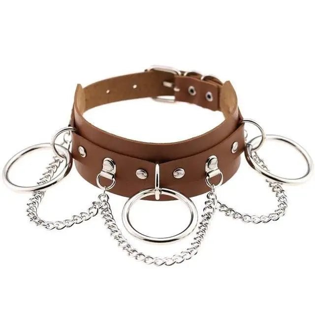 Vegan Leather O - Ring Choker Necklace with Silver Hardware - Cosparty