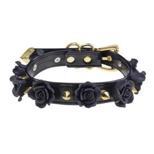 Vegan Leather Spiky Floral Choker Necklace in Silver or Gold - Cosparty