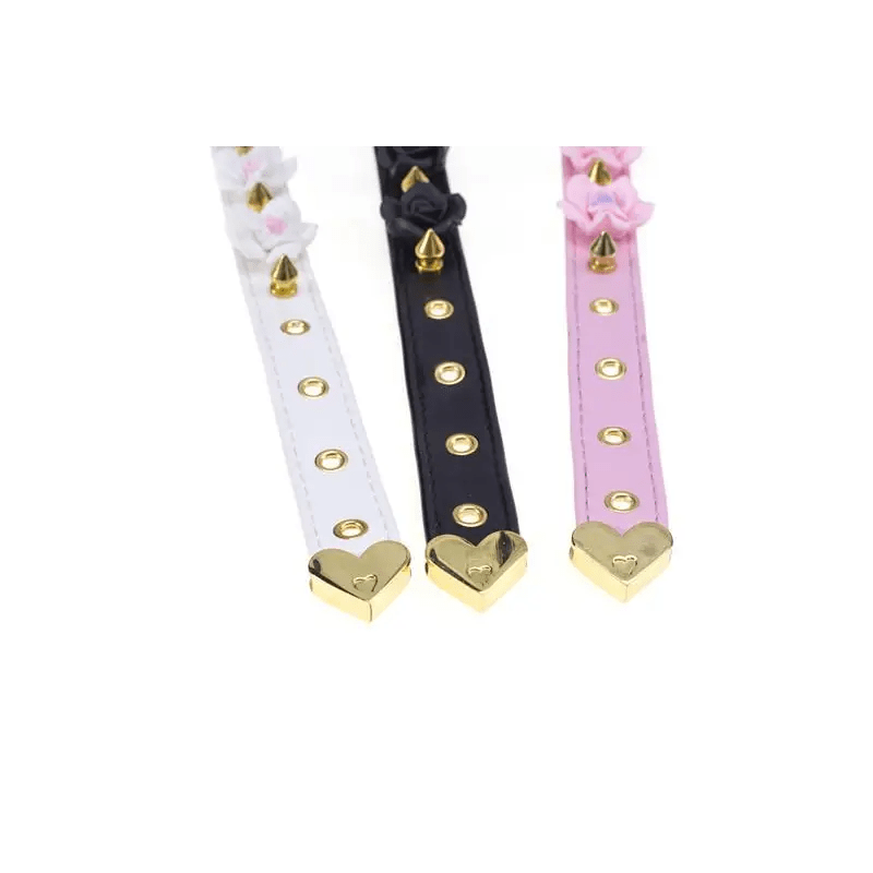 Vegan Leather Spiky Floral Choker Necklace in Silver or Gold - Cosparty