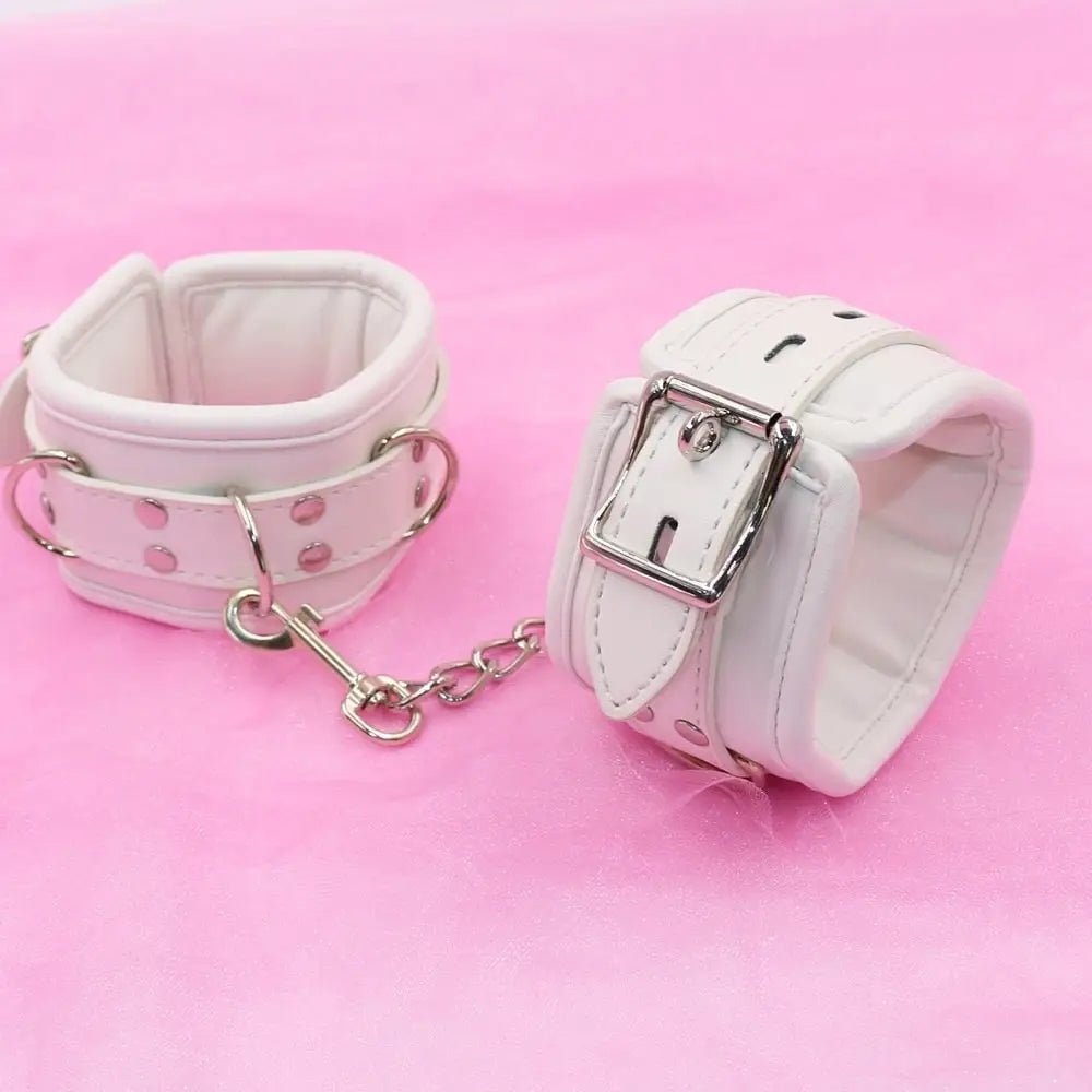 Vegan Leather White Handcuffs for Shibari and Submission - Cosparty