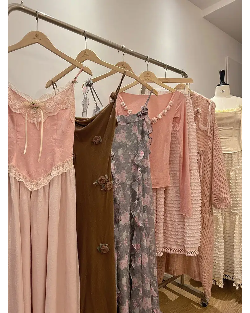 Velvet Baby Pink Tank Top with Lace and Rosebud Details - shirt