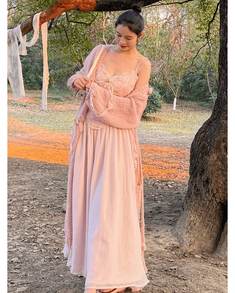 Velvet Baby Pink Tank Top with Lace and Rosebud Details - Cosparty