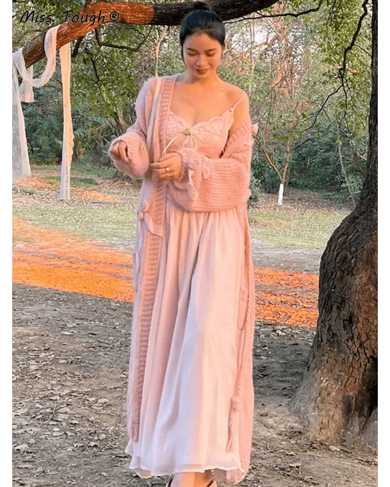 Velvet Baby Pink Tank Top with Lace and Rosebud Details - Cosparty