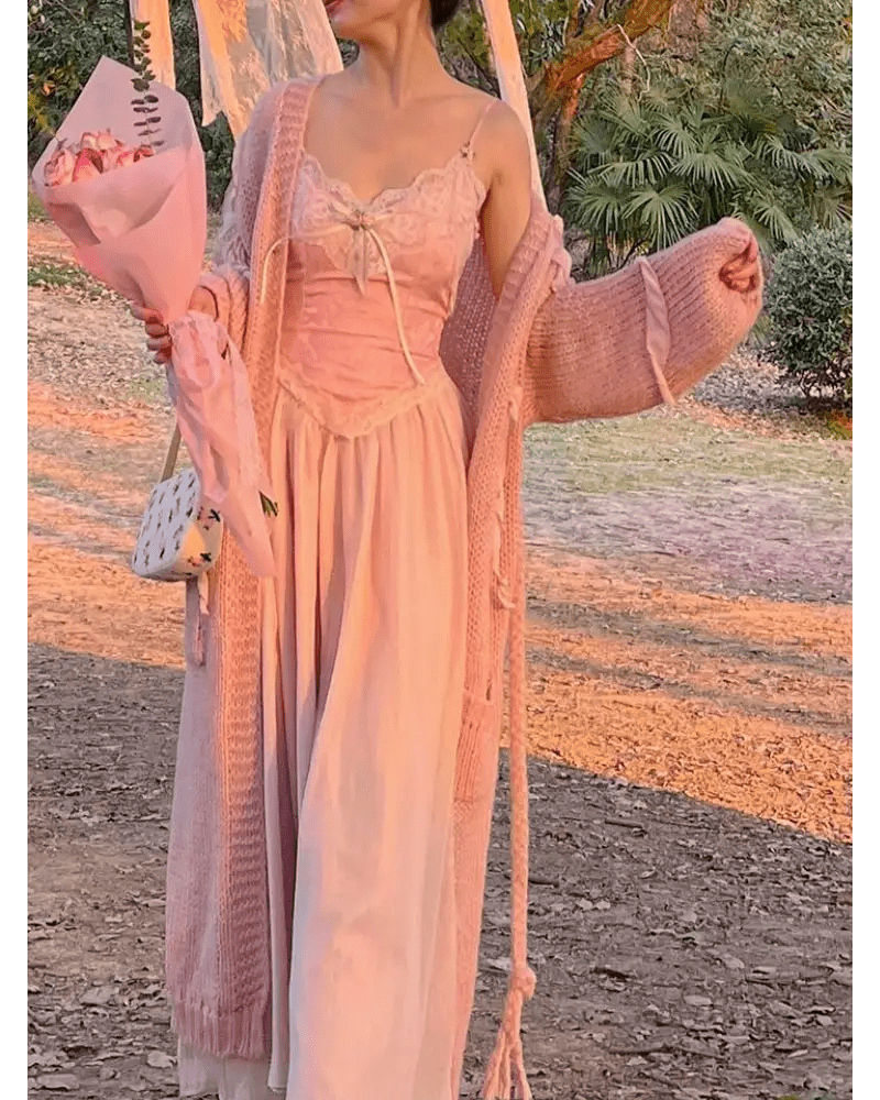 Velvet Baby Pink Tank Top with Lace and Rosebud Details - Cosparty