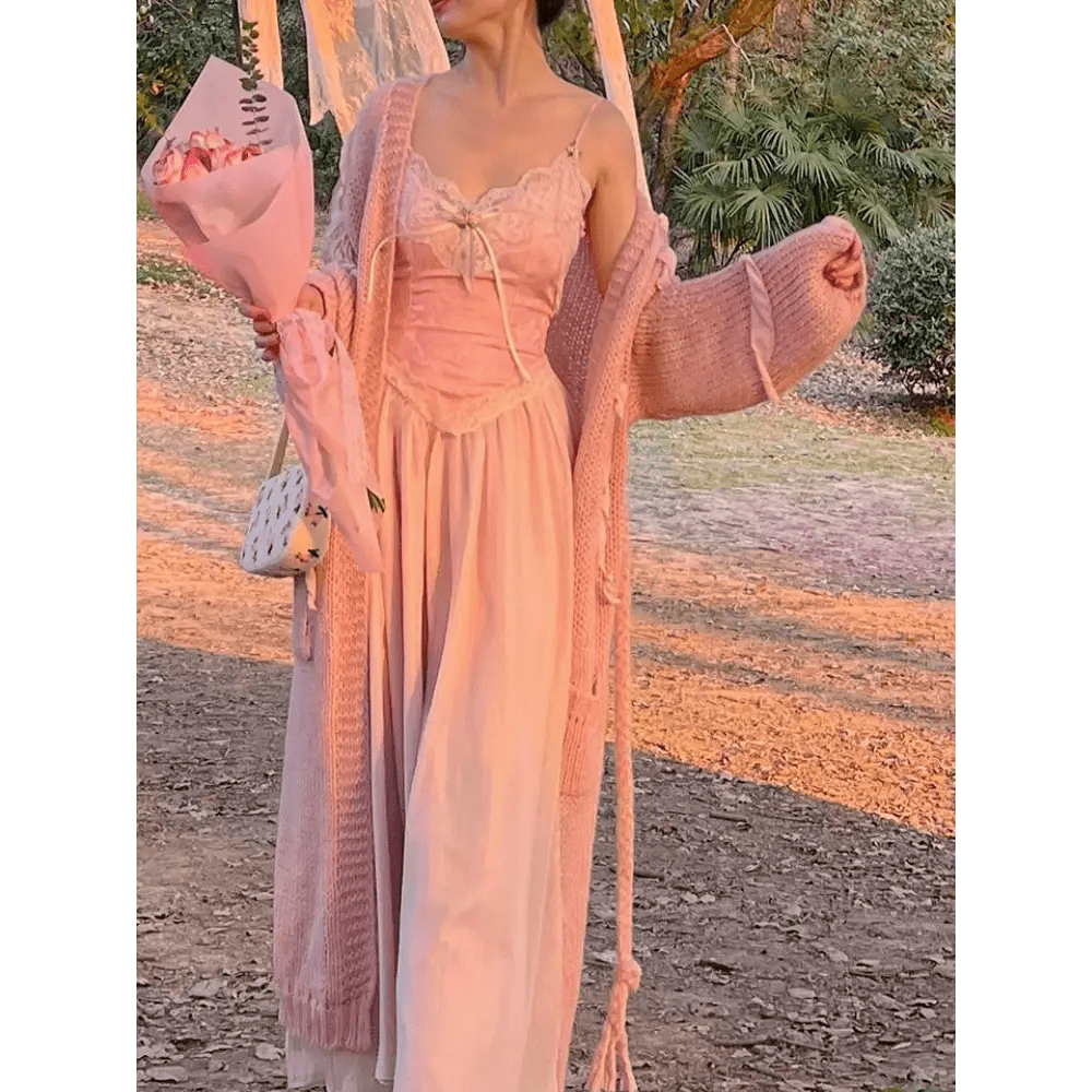 Velvet Baby Pink Tank Top with Lace and Rosebud Details - Cosparty