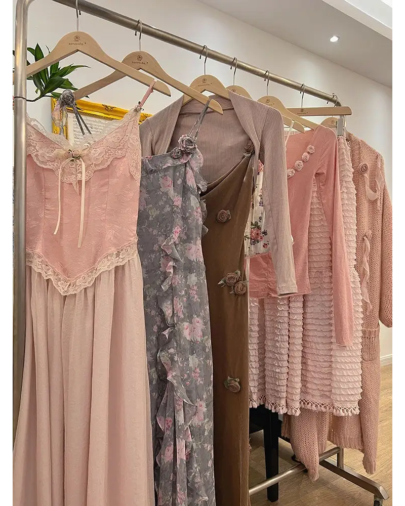 Velvet Baby Pink Tank Top with Lace and Rosebud Details - shirt