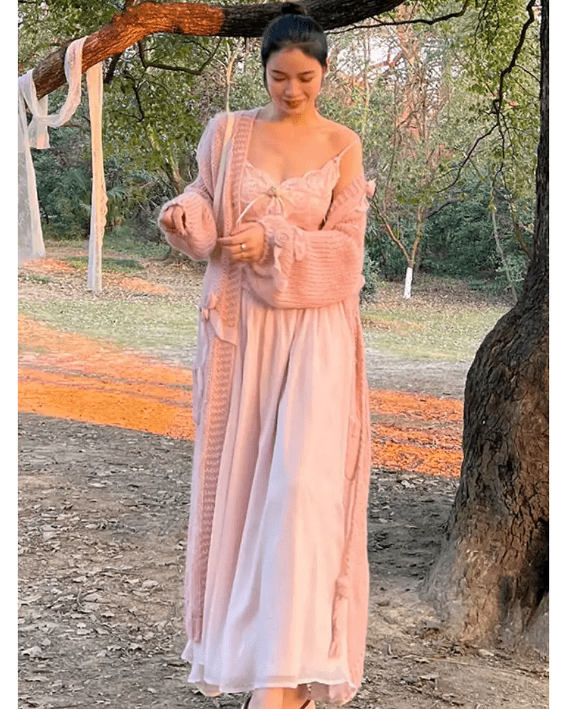 Velvet Baby Pink Tank Top with Lace and Rosebud Details - Cosparty