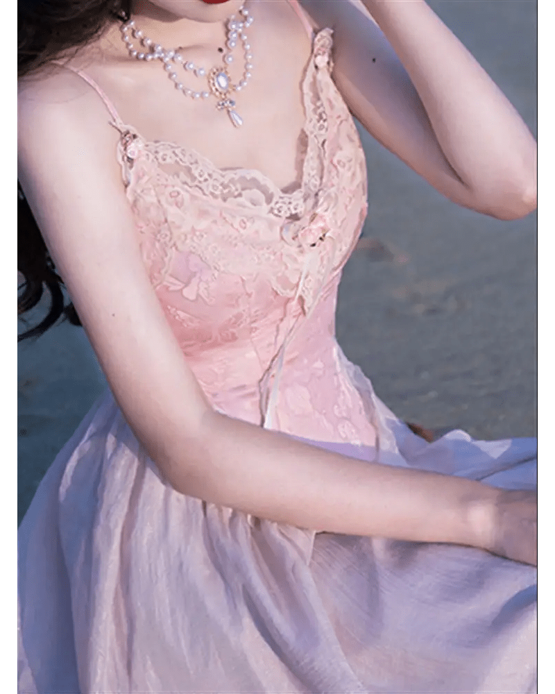 Velvet Baby Pink Tank Top with Lace and Rosebud Details - Cosparty