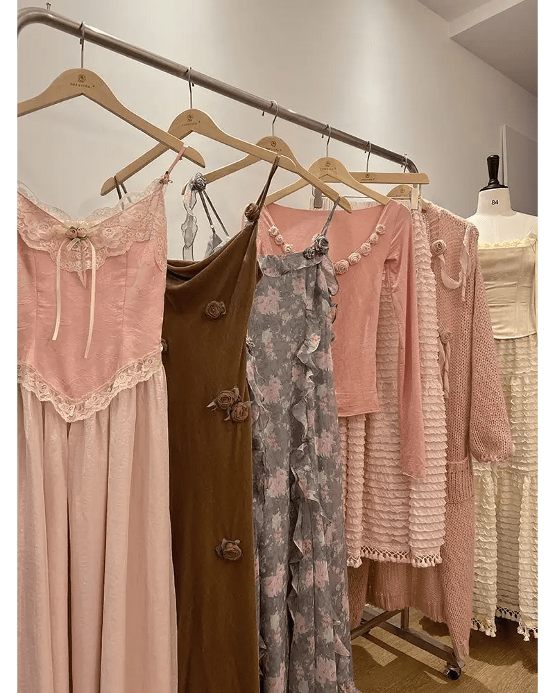 Velvet Baby Pink Tank Top with Lace and Rosebud Details - Cosparty