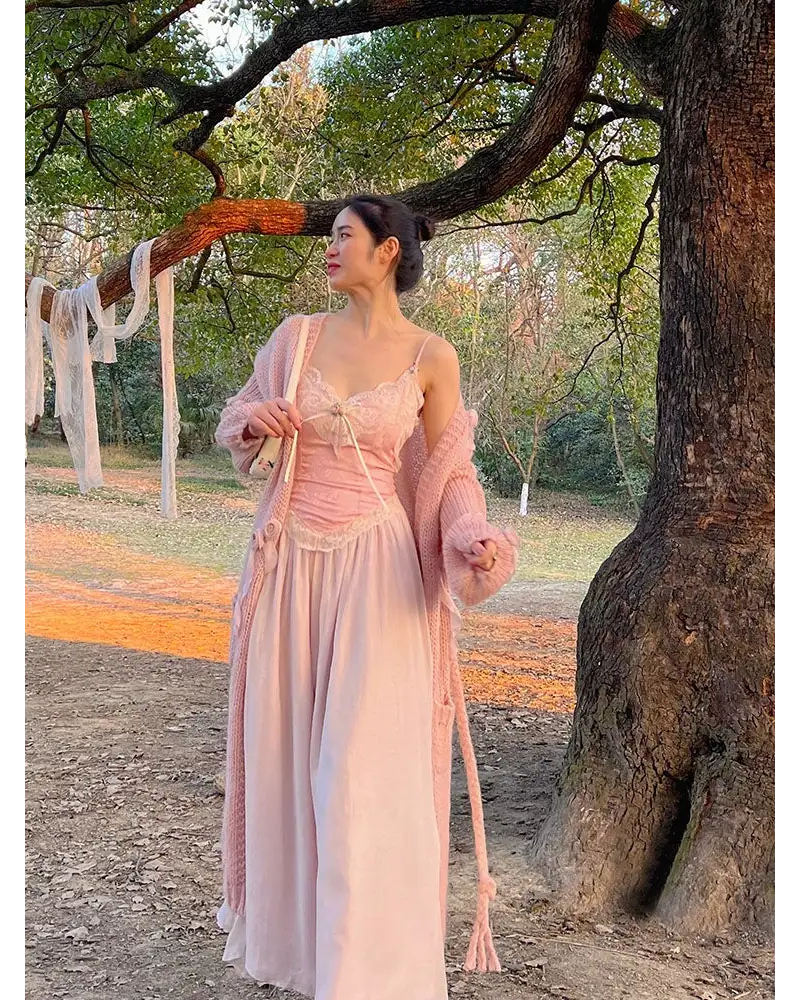 Velvet Baby Pink Tank Top with Lace and Rosebud Details - shirt