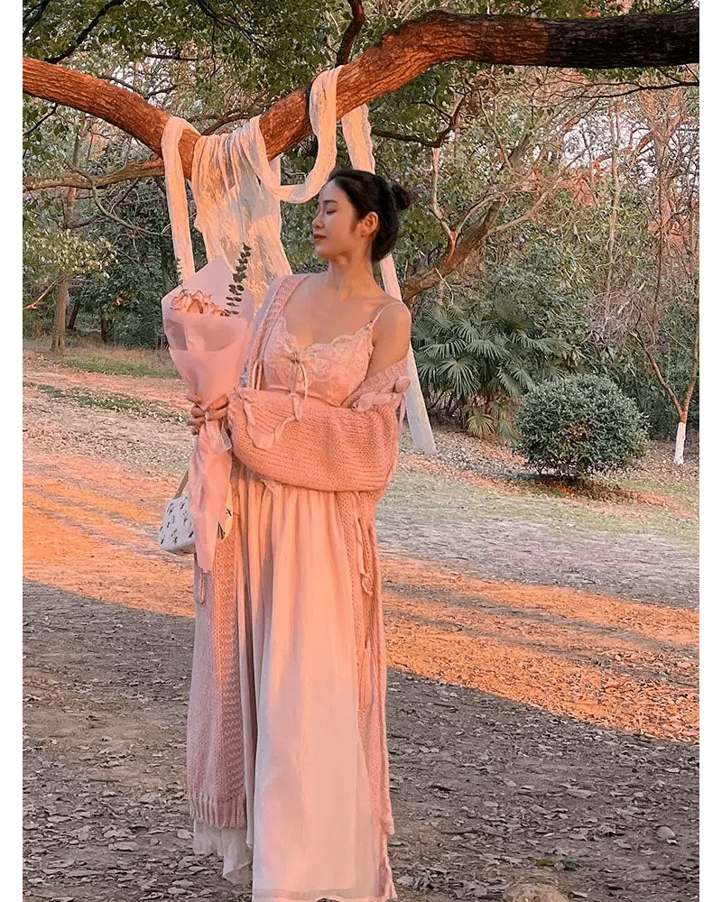 Velvet Baby Pink Tank Top with Lace and Rosebud Details - Cosparty