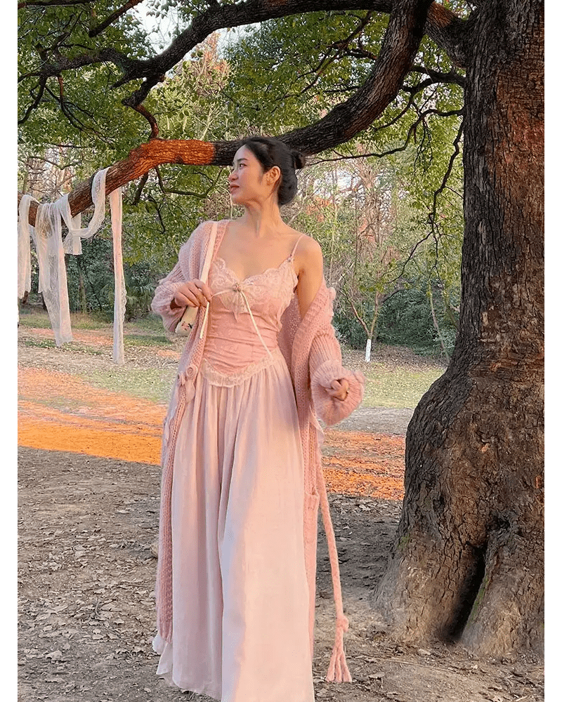 Velvet Baby Pink Tank Top with Lace and Rosebud Details - Cosparty