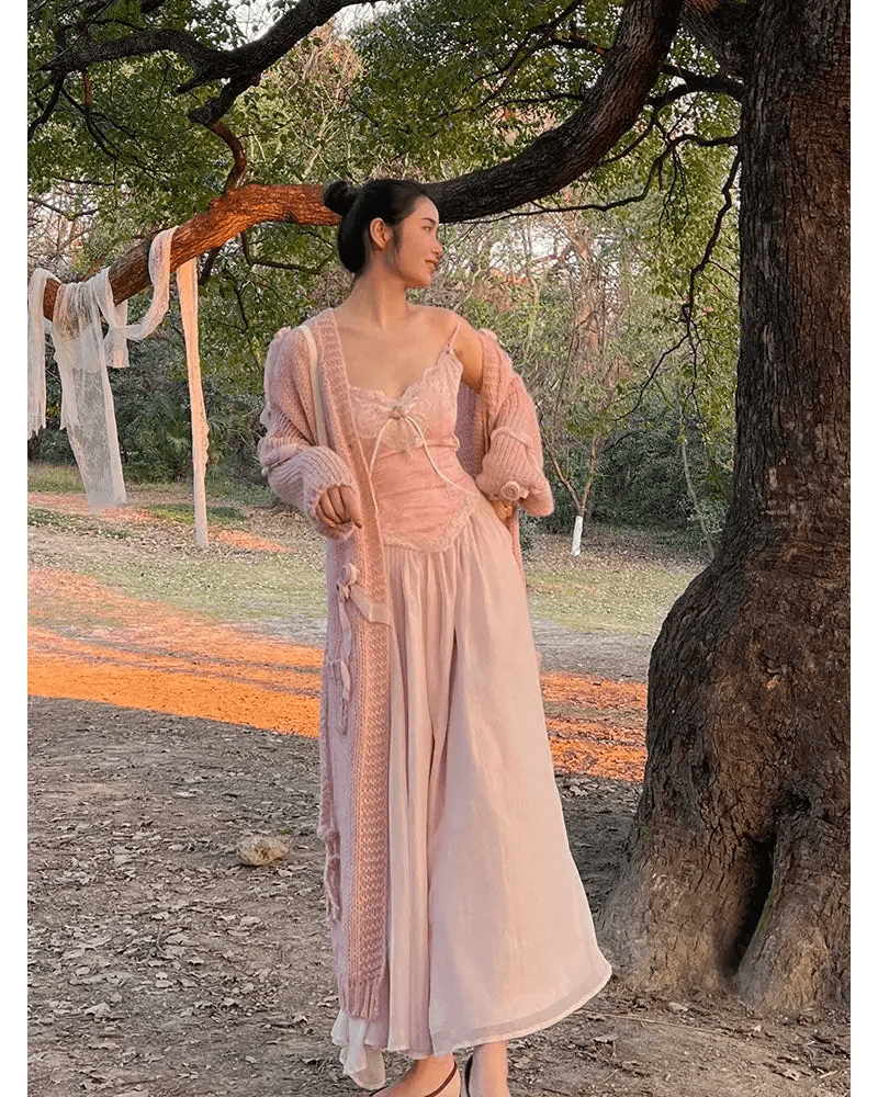 Velvet Baby Pink Tank Top with Lace and Rosebud Details - Cosparty