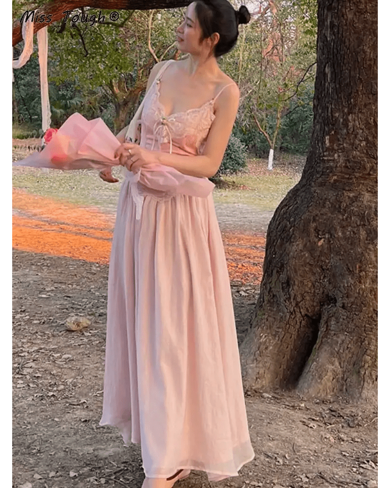 Velvet Baby Pink Tank Top with Lace and Rosebud Details - Cosparty