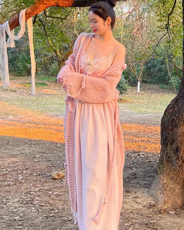 Velvet Baby Pink Tank Top with Lace and Rosebud Details - shirt